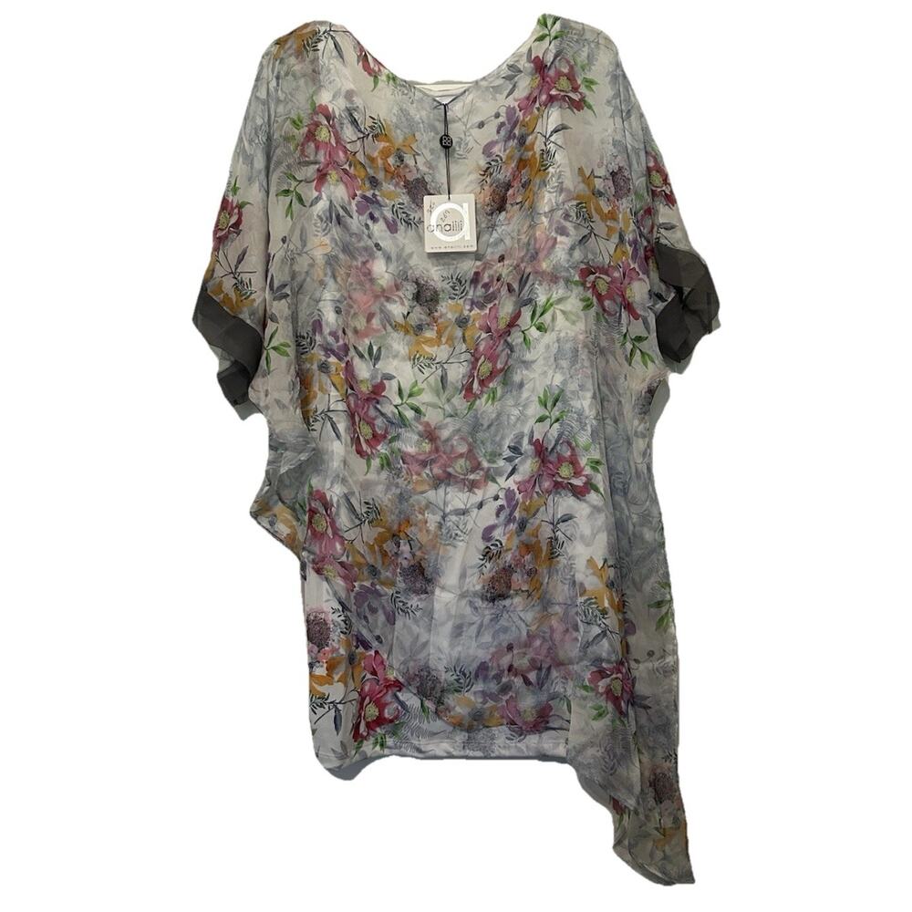 NWT ANALILI Sz XS/S Dress White Floral Print Silk Overlay‎ Shift Wedding Guest